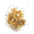 Flor de tela dorada accesorio para el pelo perla decoración de boda hecha a mano para manualidades. - Flor de Perlas / Longitud aprox. 120mm / Dorado