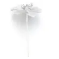 Tallo de flor de tela artificial blanca con estambre plateado para decoración de manualidades. - Camelia / Aprox. 8.5CM / Plateado