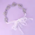 Sparkling silver rhinestone bridal hair vine with white ribbon for wedding party headwear. - Wedding Dress Matching Hairband (HS-J4899)