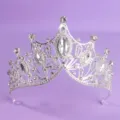 Silver baroque tiara sparkling rhinestone crown elegant bridal pageant party headpiece accessory - Silver White Rhinestone Style (TS-J2938S)