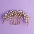 Gold Pearl Hair Comb Wedding Bridal Hair Piece Crystal Leaf Hair Accessories for Women - Luxury Gold Style (HS-J5880G)
