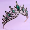 Baroque vintage green rhinestone tiara crown for party wedding pageant hair accessories. - Antique Gold Green Rhinestone Style (TS-J2938AGGREEN)