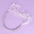 Crystal rhinestone bridal headband with white ribbon, elegant wedding hair accessory for women. - Exquisite Silver Hairband (HS-J3815S)