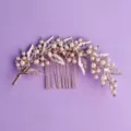 Elegant pearl and rhinestone hair comb insert, floral leaf design wedding bridal hair accessory - Luxury Rose Gold Style (HS-J5880RG)