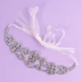 Elegant rhinestone hair band with white organza ribbon for wedding bridal party and photo shoot. - Party Versatile Hairband (HS-J3820)
