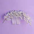 Pearl Rhinestone Leaf Hair Comb Bridal Accessory Purple Background Variant Elegant - Simple Versatile Style (HS-J5880S)