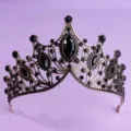 Vintage baroque dark rhinestone tiara crown for wedding party and Halloween events. - Antique Gold Black Rhinestone Style (TS-J2938BLK)