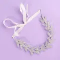 Silver rhinestone leaf bridal hair band with white ribbon tie for wedding and party wear. - Daily Commute Hairband (HS-J4219)