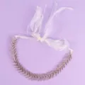 Rhinestone hair vine with white ribbon, elegant bridal wedding headpiece for banquet and party wear. - Photo Shoot Style Hairband (HS-J4311)