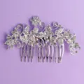 Silver rhinestone floral hair comb, neo-Chinese wedding updo styling hair accessory. - Daily Commute Style (HS-J6543S)