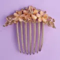 Elegant new Chinese style hair comb with peach cat eye stone and sparkling rhinestones for wedding. - Forest Champagne Gold Style (HS-J6641CHAMPAGNE)