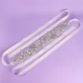 Stunning rhinestone bridal belt with sparkling crystals and white satin ribbon for weddings. - Photography Style (WS-J289S) / Silver