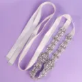 Stunning rhinestone bridal belt with white ribbon for wedding party gown sash accessory. - Banquet Gown Style (WS-J290S) / Silver