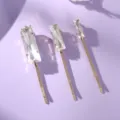 Set of three luxury rectangular crystal rhinestone bobby pins hair clips in gold finish. - Simple Rhinestone Bobby Pin Set (HS-J7494G) / Gold