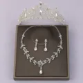 Bridal rhinestone jewelry set crown necklace earrings vintage wedding party accessories - 3-Piece Jewelry Set (ZUHE-057S) / Silver