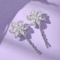 Sparkling rhinestone hair clip set, elegant flower design silver bobby pin for women. - Floral Rhinestone Bobby Pin Set (HS-J7495S) / Silver