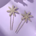 Gold Rhinestone Hairpin U-Shaped Star Hair Fork Sparkly Elegant Hair Accessories for Women - Floral Versatile Hair Stick Set (HS-J7505G) / Gold