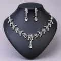 Silver rhinestone necklace and earrings set, elegant bridal jewelry accessory for party. - Necklace Earring Set (NS-J6482S) / Silver