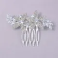 Silver rhinestone hair comb sparkling floral bridal updo accessory for party daily wear. - Gentle Sweet Style (HS-J6875S) / Silver