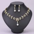Elegant crystal rhinestone necklace earrings jewelry set for bridal wedding party evening dress. - Necklace Earring Set (NS-J6482G) / Gold