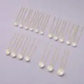 Horquillas para el pelo en U doradas con perlas blancas de varios tamaños, accesorios de novia. - Juego de Horquillas Elegante (HS-J6224)