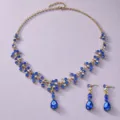 French light luxury blue rhinestone necklace earrings set for banquet party bridal gown - Necklace Earring Set (NS-J6482GBLUE) / Blue