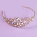 French vintage rhinestone headband for bridal wedding party, elegant gold hair crown. - Light Luxury Exquisite Style (TS-J835G)