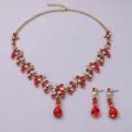 French light luxury rhinestone necklace earrings set for party bridal wedding banquets. - Necklace Earring Set (NS-J6482GRED)