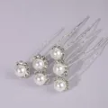 Set de 6 horquillas para el cabello de perlas y cristal en U, elegantes accesorios de novia. - Juego de Horquillas Gracioso (HS-J6340)