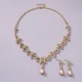 French luxury rhinestone necklace and earrings set, elegant bridal party jewelry accessories. - Necklace Earring Set (NS-J6482GXB)