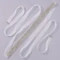Bridal rhinestone wedding belt sash white ribbon evening dress crystal waist accessory. - Champagne (WS-J107SHA)