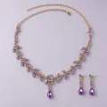 French rhinestone necklace earrings set for banquet party wedding retro jewelry styling - Necklace Earring Set (NS-J6482GP)