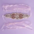 Bridal rhinestone waist belt with pink ribbon, crystal wedding dress sash accessory. - Gorgeous Craft Style (WS-J248RG)