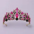 Vintage Pink Rhinestone Bridal Crown Tiara for Wedding Banquet Party Costume Hair Accessory - Rose Red Rhinestone Crown (TS-J2711AGROSE)