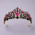 Vintage rhinestone tiara crown with pink and black crystals for party wedding hair accessories - Retro Red Rhinestone Crown (TS-J2711AGRB)