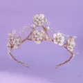 Gold pearl crystal bridal tiara headband handmade wedding hair accessory jewelry party wear - Luxury Sweet Photography Crown (TS-J3476G)