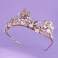 Rose gold bridal pearl floral tiara hair accessory for wedding, party and evening events. - Alloy Floral Versatile Crown (TS-J3477G)