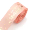 Pink polyester ribbon with gold foil happy birthday print for gift wrapping and party decor. - Champagne (F6406) / Width 2.5cm 5 Yards/Roll / Champagne