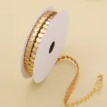 Gold heart chain ribbon detail shot, perfect for DIY gift wrapping, floral crafts, and holiday decor. - Heart Chain Style (F6388) / Ribbon Width 0.8cm 20 Yards/Roll / Gold