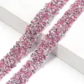 Cinta de pedrería rosa termoadhesiva malla de cristal para ropa, vestidos de novia y accesorios. - 1.2cm Ancho 2 Yardas/Pack / Rosa rojo