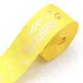 Yellow polyester ribbon with gold Happy Birthday print for gift packaging and party decor. - Yellow (F6406) / Width 2.5cm 5 Yards/Roll / Yellow