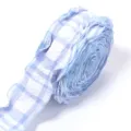Blue white checkered ruffled ribbon polyester fabric trim for DIY crafts gift wrapping bow 1pc - Width 2.5cm 5 Yards/Pack / Blue