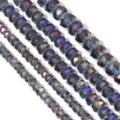 Faceted crystal rondelle spacer beads, dark blue iridescent AB color, DIY jewelry making. - Semi-transparent Purple