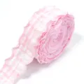 Polyester bubble plaid ruffled ribbon lace trim for DIY bows gift box packaging and garment decor. - Pink