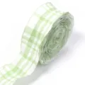 Green and white plaid polyester ribbon roll for DIY crafts, bows, and gift packaging. - Green