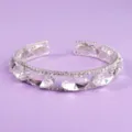 Silver open cuff bracelet featuring large clear crystals and double rhinestone rows for women. - Versatile Commuter Bangle BS-J5461S