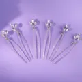 Set de horquillas en U con pedrería, horquillas de cristal metal plateado para boda nupcial. - Juego de 6 piezas / Estilo Plateado (HS-J7590S)