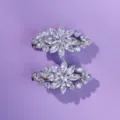 Conjunto de horquillas de circonita, elegantes pasadores de flores de cristal para fiesta - Estilo de Hoja Floral de Lujo Ligero (HS-J7554S)