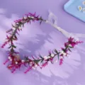 Corona de Flores Estilo Bosque Diadema de Perlas Boda Novia Fiesta Tococado Var - Corona de Guirnalda de Elfo Rosa