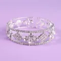 Silver rhinestone open cuff bracelet, sparkling crystal geometric bangle for women party. - Luxury Premium Bangle BS-J5463S